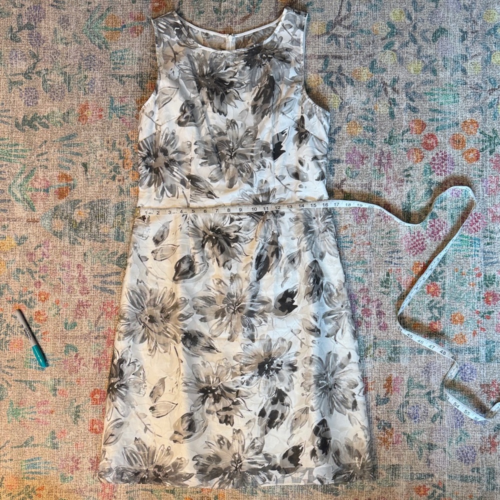Adrianna Papell Black and White Floral Midi Dress